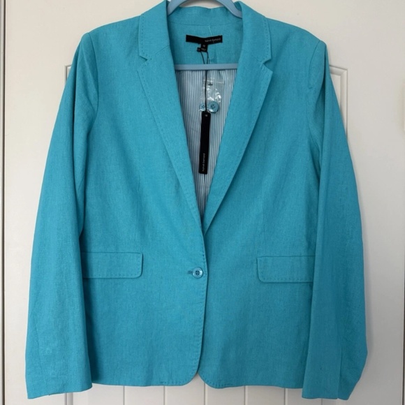 Harve Benard Women’s Linen Blend Scuba Blue Blazer Size 12 - Picture 1 of 10